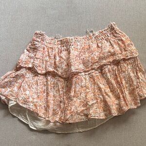 LoveShackFancy pink Floral Ruffle mini Skirt size XL